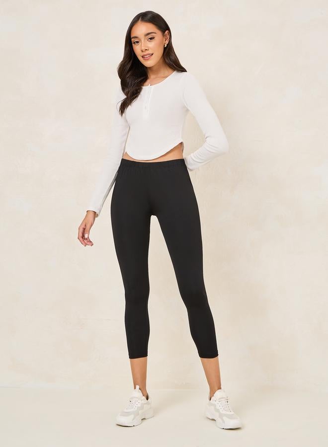 Styli Basic Elastic Waistband Crop Leggings - Image 2