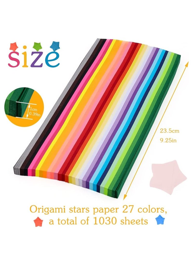 Generic - 1030 Sheets Star Origami Paper 27 Assortment Color Star Paper Strip Double Sided Origami Stars Paper Solid Color Lucky Star Decoration Paper Strips DIY Hand Art Crafts - Image 1