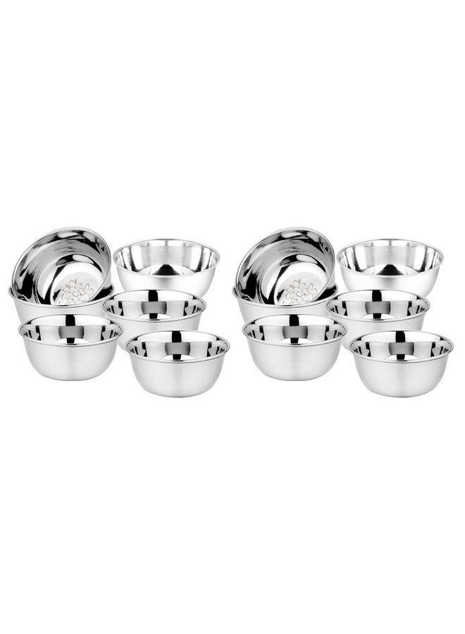 KC Stainless Steel Heavy Gauge Bowl/Wati Set with Mirror Finish and Flower Printed Design [10.5 Cm, Set of 12 Piece], 200 ML - Image 1