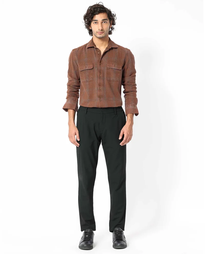 Rare Rabbit Rare Rabbit Men's Hammel Rust Cotton Fabric Full Sleeves Checks Shirt