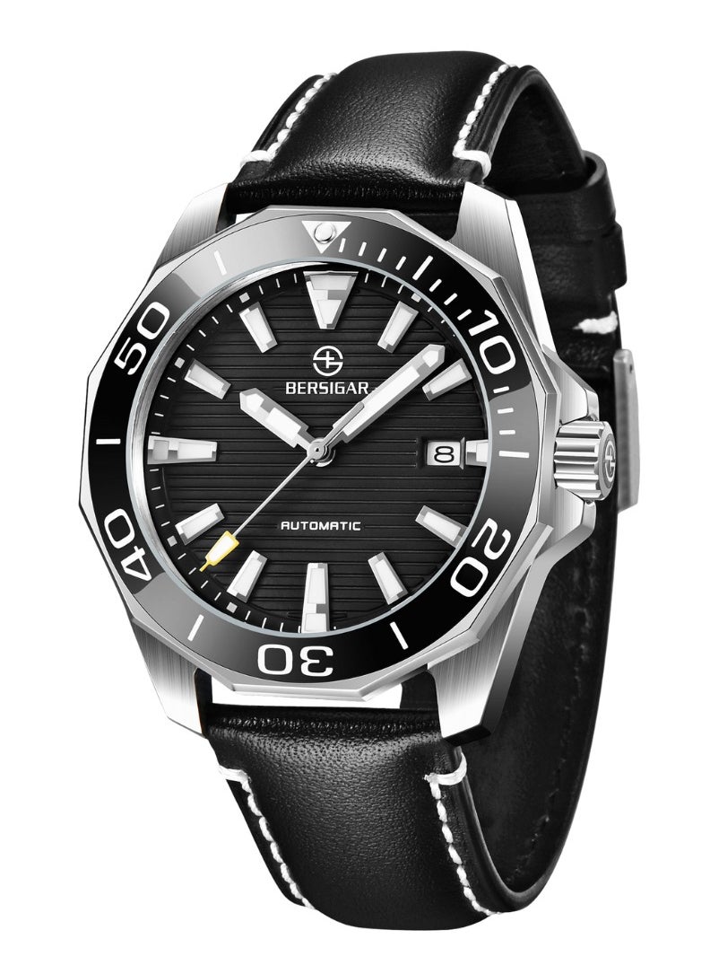 BERSIGAR - Bersigar BG-1668 Time craft Stainless Steel Leather Strap Mechanical Watch - Image 1