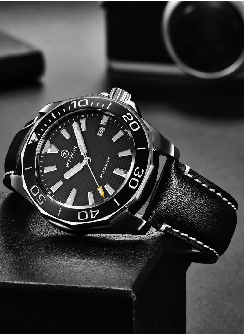 BERSIGAR - Bersigar BG-1668 Time craft Stainless Steel Leather Strap Mechanical Watch - Image 1