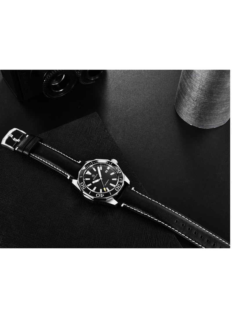 BERSIGAR - Bersigar BG-1668 Time craft Stainless Steel Leather Strap Mechanical Watch - Image 1