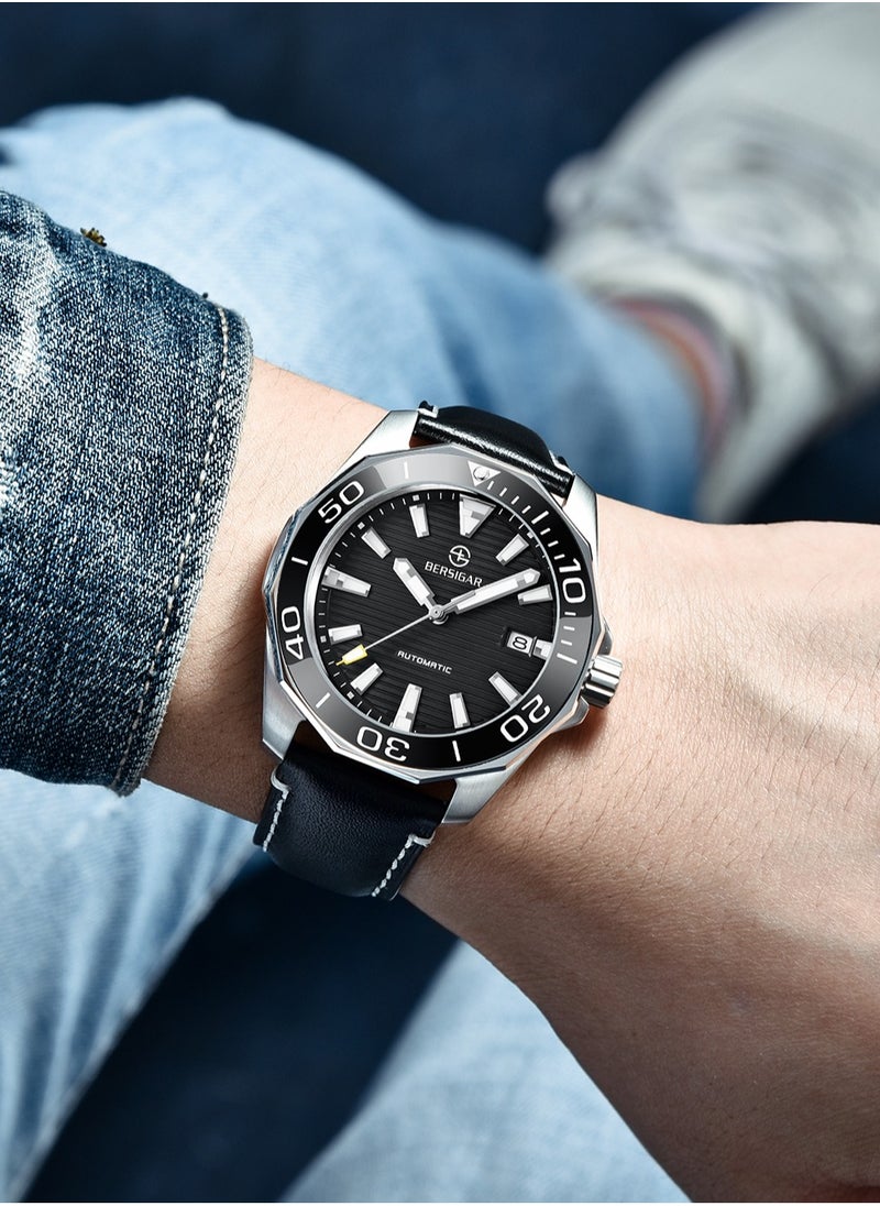 BERSIGAR - Bersigar BG-1668 Time craft Stainless Steel Leather Strap Mechanical Watch - Image 1