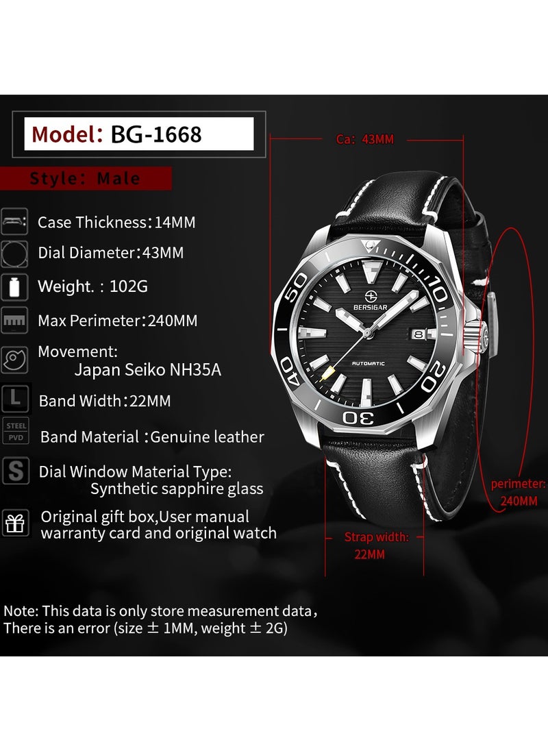 BERSIGAR - Bersigar BG-1668 Time craft Stainless Steel Leather Strap Mechanical Watch - Image 1
