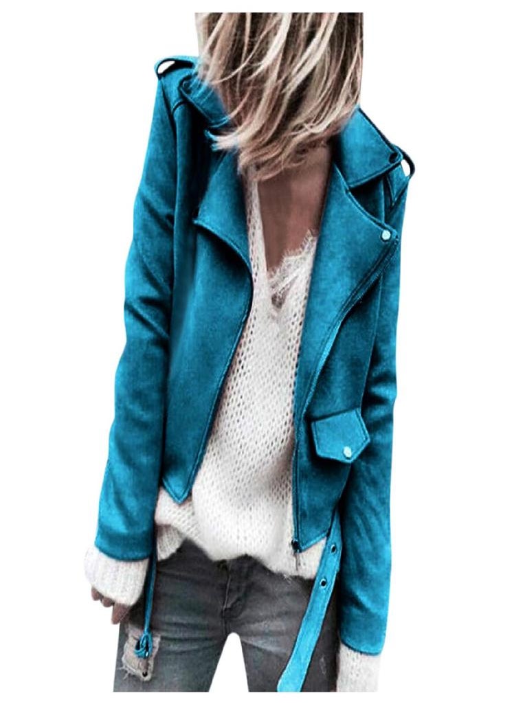 Eckek - Women's Casual Autumn Faux Suede Slim Zippers Coat Short Cool Motorcycle Jacket - Image 1