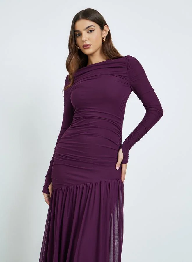 ستايلي فستان طويل بحافة شبكية مكشكشة