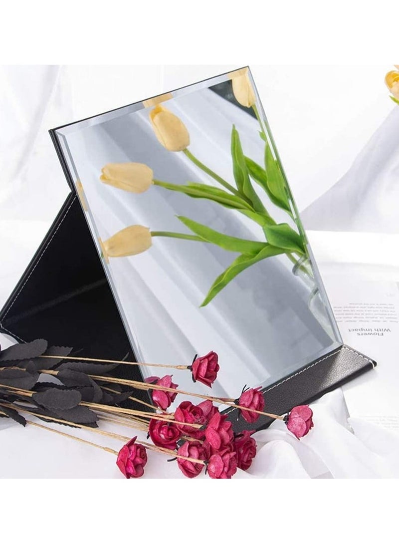 Excefore Portable Folding Vanity Mirror, Desktop Makeup Mirror with Adjustable Stand, PU Leather Travel Mirror for Camping, Home - Image 2