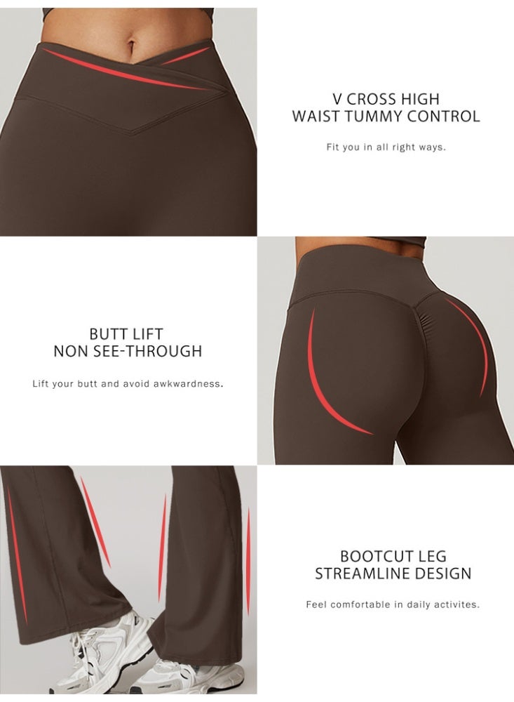 general Womens Flare Leggings Crossover Yoga Pants Push Up Wide Leg Trousers - Image 5