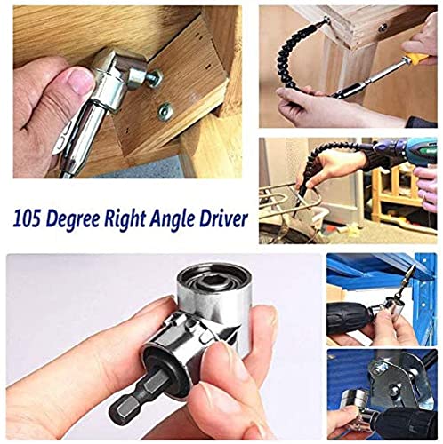 Sagsro 105 Degree Right Angle Driver Angle Extension Power Screwdriver Drill Attachment with 1/4 Drive 6mm Hex Bit Magnetic Drill Bit Socket Angled Bit Power Drill Tool and Soft Shaft - Image 2