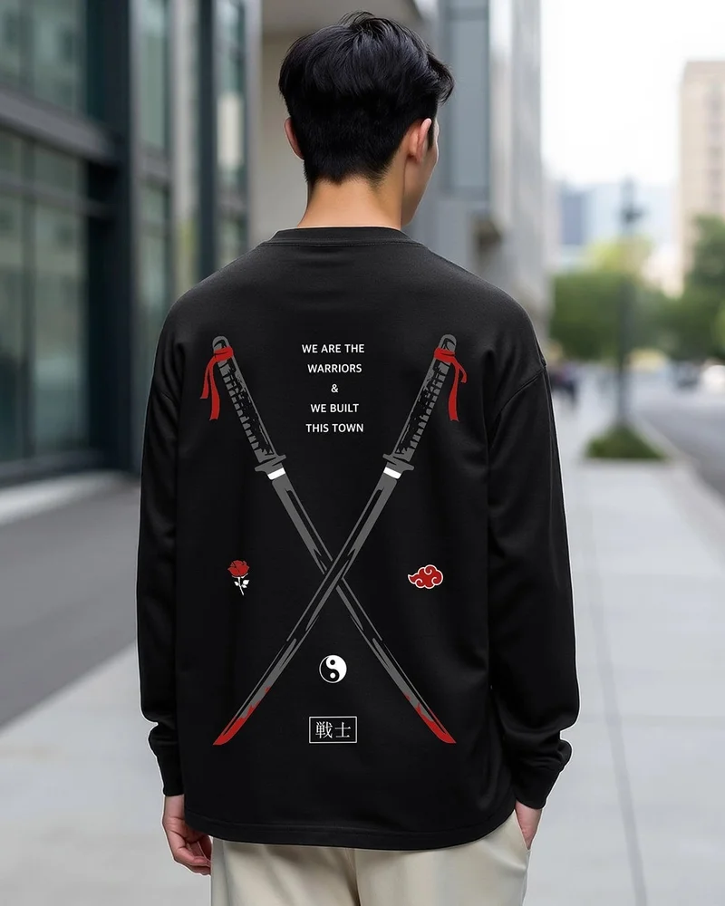 bewakoof Men's Black Warriors Graphic Printed Oversized T-shirt