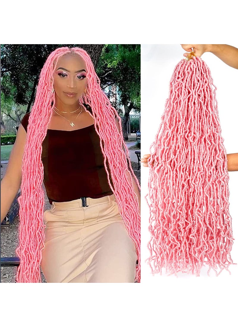 Youngther 36 inch New Pink Faux Locs Crochet Hair 6 Packs Most Natural Soft Lcos Crochet Hair New Crochet Faux Locs Hair Synthetic Crochet Hair for Black Women 36inch6packsPink 