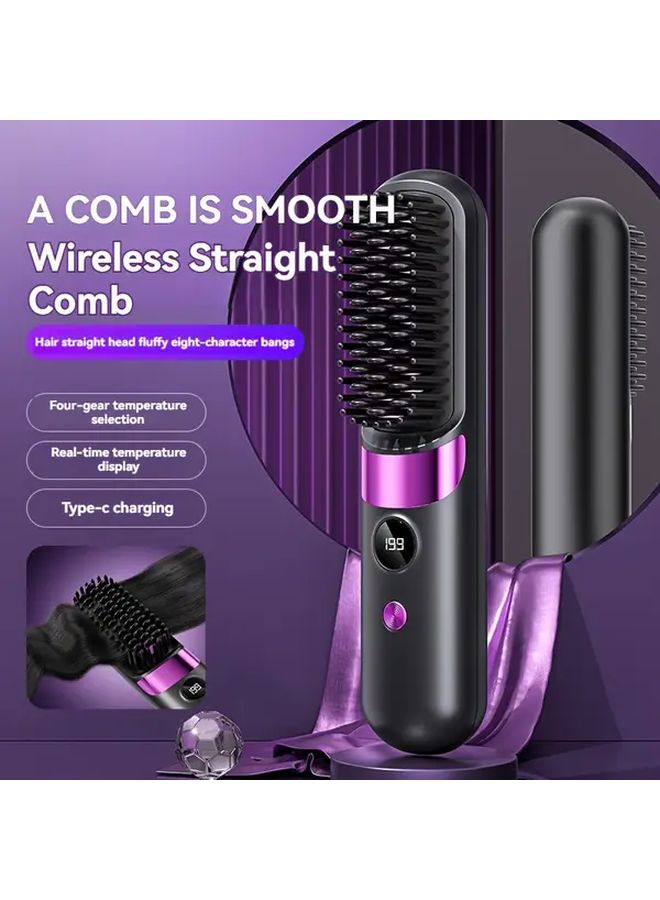 Beige Cordless Hot Hair Straightener Comb 2 In 1 USB Charging 4 Speed Adjustable Heat For Women Men Short Hair Portable - Image 1