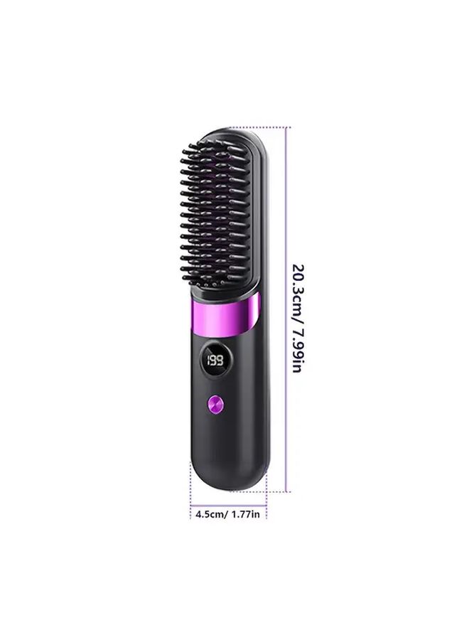 Beige Cordless Hot Hair Straightener Comb 2 In 1 USB Charging 4 Speed Adjustable Heat For Women Men Short Hair Portable - Image 2