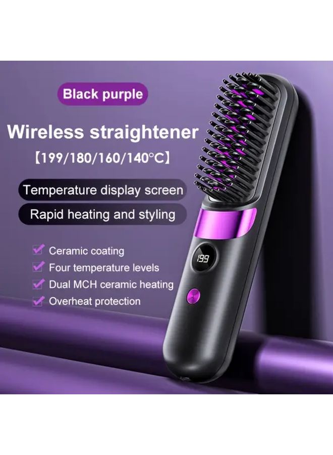Beige Cordless Hot Hair Straightener Comb 2 In 1 USB Charging 4 Speed Adjustable Heat For Women Men Short Hair Portable - Image 4