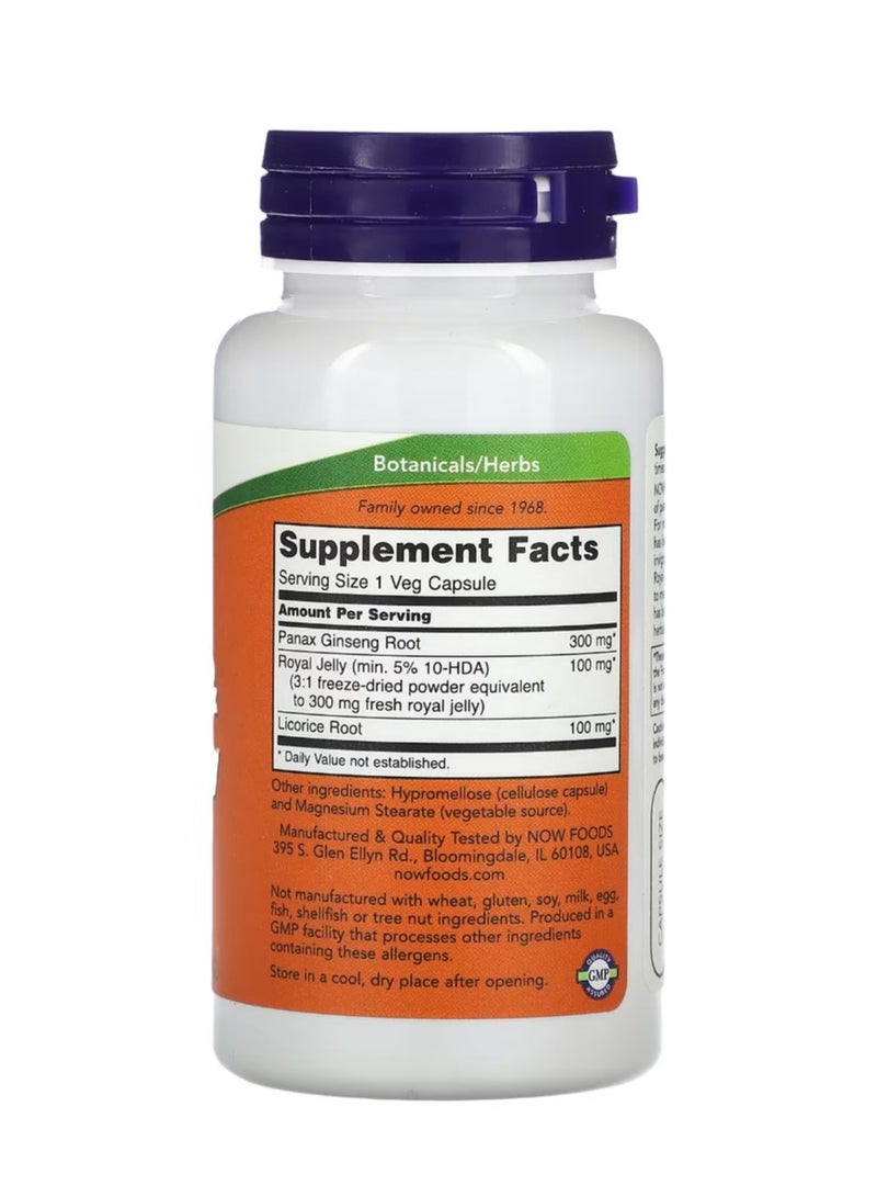 now Ginseng And Royal Jelly 90 Veg Capsules - Image 2