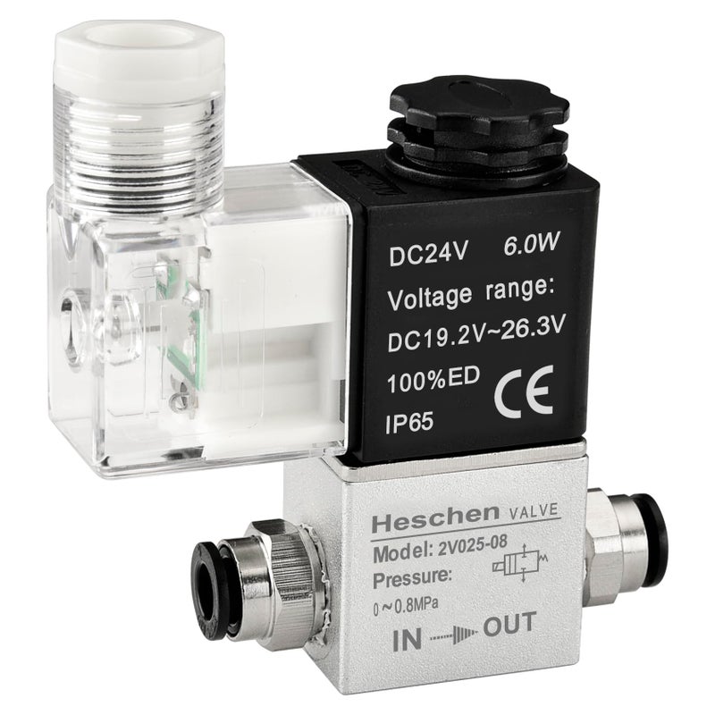 Heschen صمام كهربائي هوائي هيسشن 2V025-08 24VDC PT1/4 2/2 طريق مغلق عادة CE IP65 - Image 1