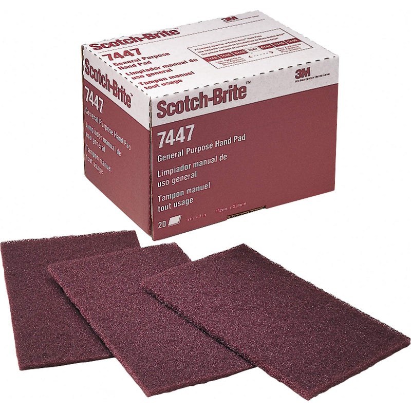3M 6" x 9" 3M 07447 Scotch-Brite Maroon General Purpose Hand Pads (1-Pack of 20 Pads) - Image 1