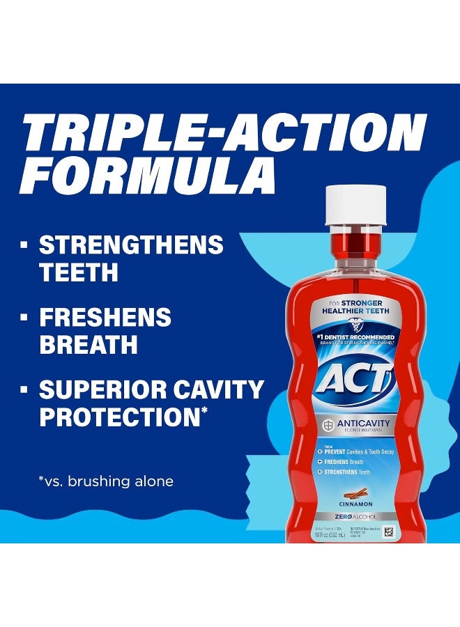 ACT Anticavity Zero Alcohol Fluoride Mouthwash 18 fl. oz, With Accurate Dosing Cup, Cinnamon - Image 4