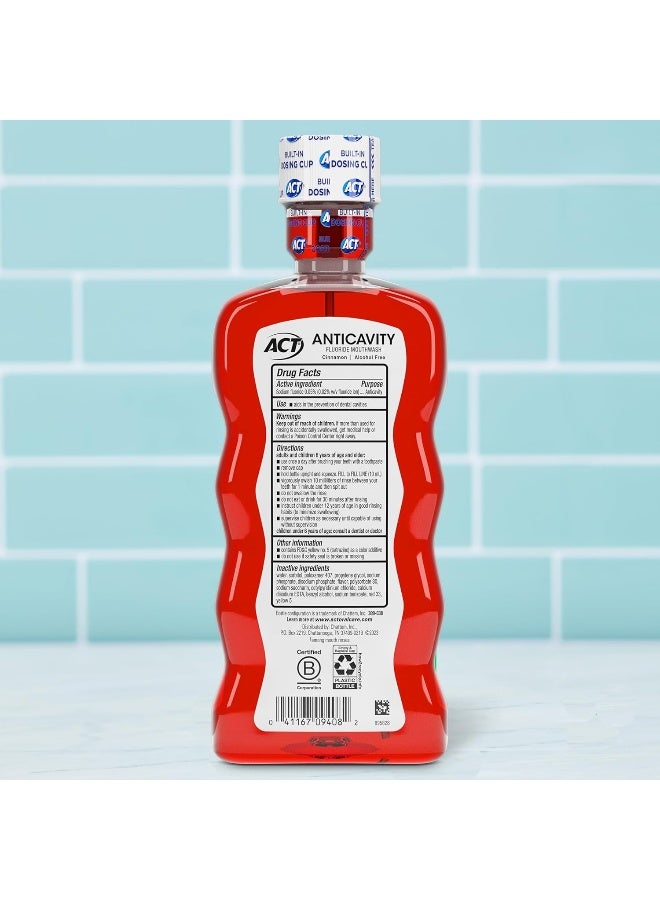 ACT Anticavity Zero Alcohol Fluoride Mouthwash 18 fl. oz, With Accurate Dosing Cup, Cinnamon - Image 2