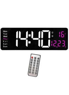 XICEN Digital Wall Clock, 16 Inch LED Big Display with Indoor Temperature Calendar Wireless Remote Control Adjustable Brightness Plug in for Living Room Kitchen Bedroom (Pink)  - Image 1