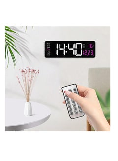 XICEN Digital Wall Clock, 16 Inch LED Big Display with Indoor Temperature Calendar Wireless Remote Control Adjustable Brightness Plug in for Living Room Kitchen Bedroom (Pink)  - Image 4
