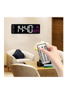 XICEN Digital Wall Clock, 16 Inch LED Big Display with Indoor Temperature Calendar Wireless Remote Control Adjustable Brightness Plug in for Living Room Kitchen Bedroom (Pink)  - Image 3