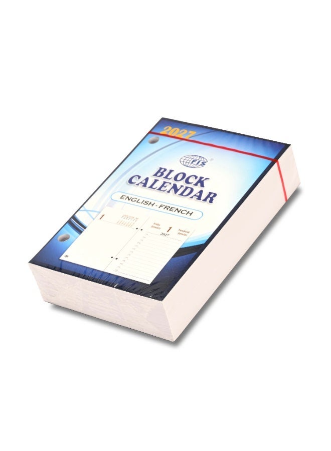 FIS 2027 Block Calendar, Size 80x120mm(3.15"x4.72"Inches), 1 Day Per Sheet, English & French Language, 60gsm White Paper-FSBCEF27 - Image 1