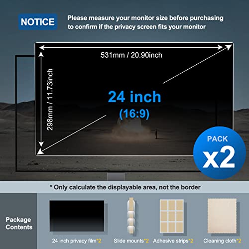 JEAPKA [2-Pack] 24 Inch Privacy Screen for Monitor Computer Screen Privacy Filter for 16:9 Widescreen Monitor Desktop PC Monitor Privacy Film Monitor Privacy Shield and Anti-Glare Protector - Image 5