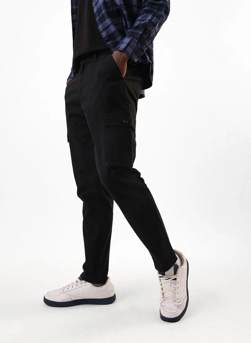 Dennis Lingo Men's Black 100% Cotton Full Slim Fit Cargo Trouser