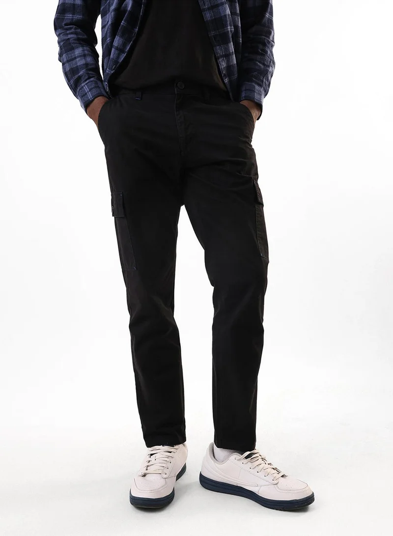 Dennis Lingo Men's Black 100% Cotton Full Slim Fit Cargo Trouser