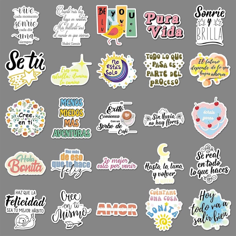 AUCEKO 50 PCS Stickers for Inspirational Spain,Spanish Motivational Sticker Pack Vinyl Skateboard Guitar Door Laptop Luggage Car Bike Water Bottle Birthday Party Supplies Teens Boys and Girls Decals - Image 2