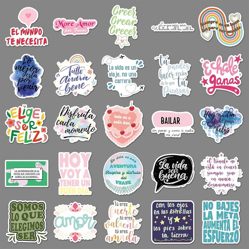 AUCEKO 50 PCS Stickers for Inspirational Spain,Spanish Motivational Sticker Pack Vinyl Skateboard Guitar Door Laptop Luggage Car Bike Water Bottle Birthday Party Supplies Teens Boys and Girls Decals - Image 3