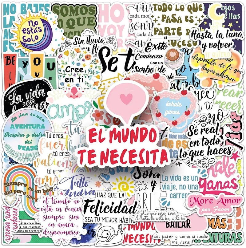 AUCEKO 50 PCS Stickers for Inspirational Spain,Spanish Motivational Sticker Pack Vinyl Skateboard Guitar Door Laptop Luggage Car Bike Water Bottle Birthday Party Supplies Teens Boys and Girls Decals - Image 1
