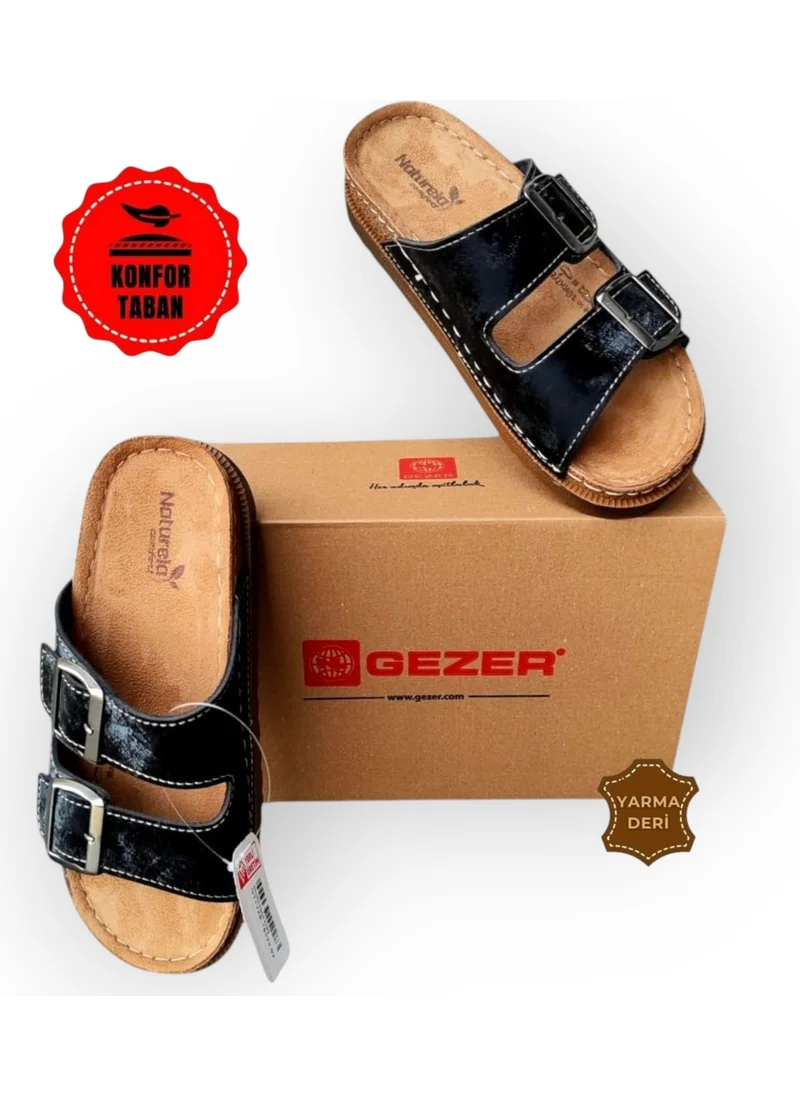 Gezer Women's Anatomical Leather Double-Strap Slippers