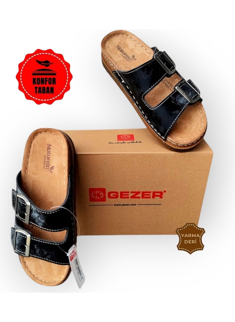 Gezer - Women's Anatomical Leather Double-Strap Slippers - Image 1