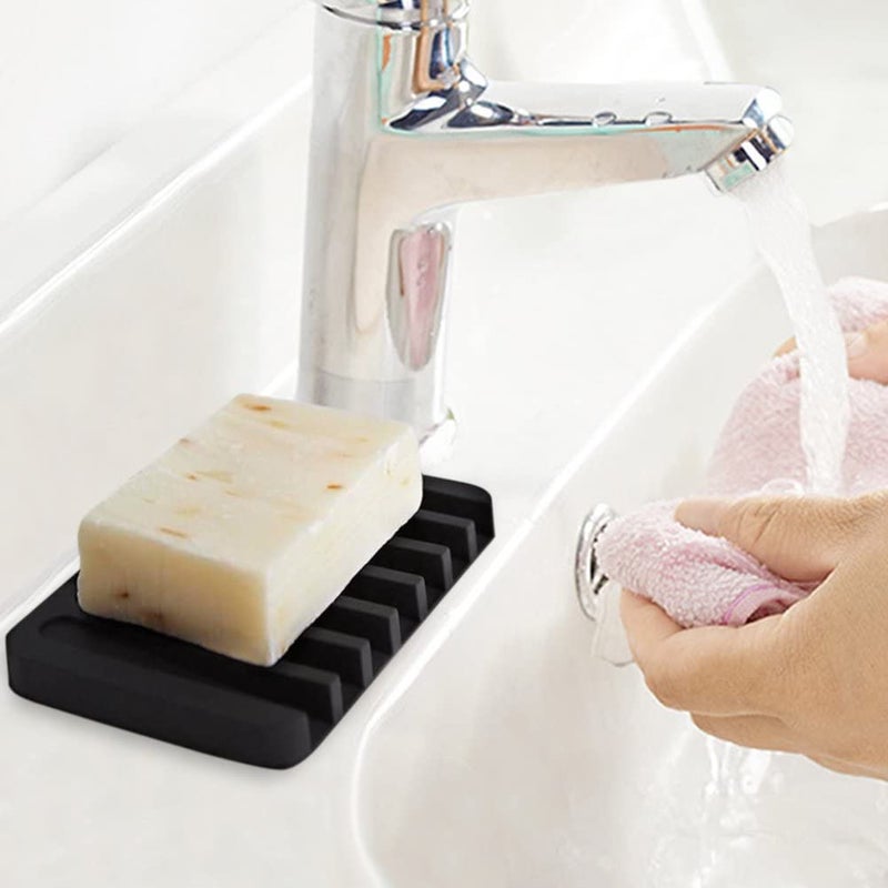 TASKHOUSE TASKHOUSE Soap Dish Easy Cleaning Shower Waterfall Soap Tray Soap Saver Flexible Silicone Soap Holder for Bathroom Kitchen Sink Counter Top Keep Soap Bars Dry (Pack of 3_Black)  - Image 3