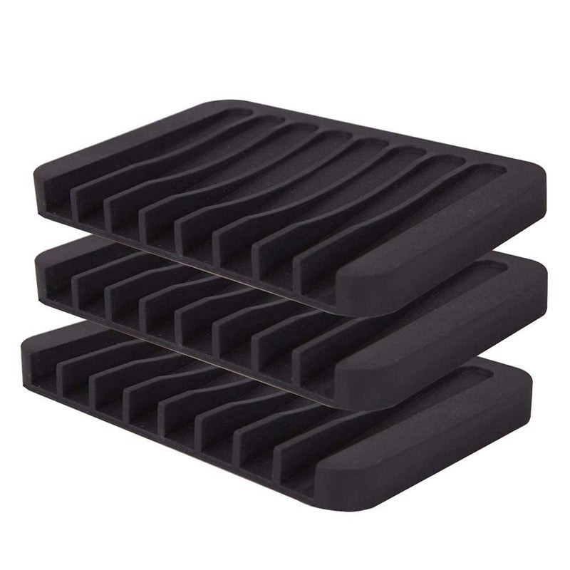 TASKHOUSE TASKHOUSE Soap Dish Easy Cleaning Shower Waterfall Soap Tray Soap Saver Flexible Silicone Soap Holder for Bathroom Kitchen Sink Counter Top Keep Soap Bars Dry (Pack of 3_Black)  - Image 1