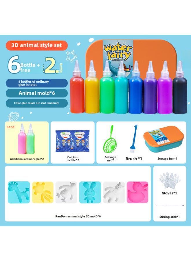 Children's Magical Water Elf Mold Baby Water Supplement Handmade Diy Material Pack Girl's Educational Toy-Color:Water Sprite [animal] Send 2 More Bottles Of Color Glue  - Image 1