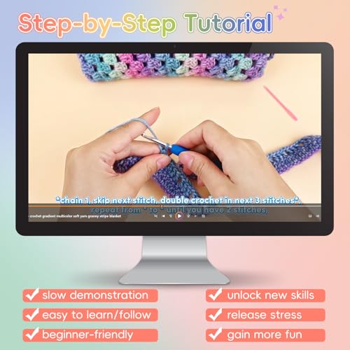 Aeelike Blanket Crochet Kit for Beginners, Super Easy Crochet Blanket Kit with Soft & Colorful Gradient Yarns Detailed Video Tutorials Crocheting Accessories, Rainbow Gradient & Ideal Gift - Image 4