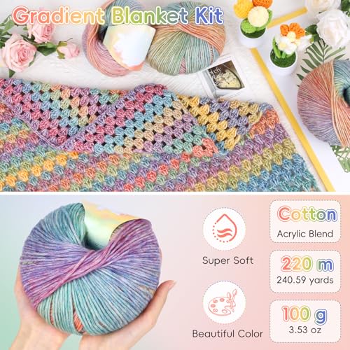 Aeelike Blanket Crochet Kit for Beginners, Super Easy Crochet Blanket Kit with Soft & Colorful Gradient Yarns Detailed Video Tutorials Crocheting Accessories, Rainbow Gradient & Ideal Gift - Image 3