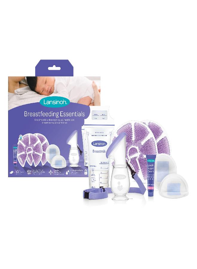 Lansinoh Lansinoh Breastfeeding Essentials for Nursing Moms: Nipple Cream, 48 Nursing Pads, 25 Breastmilk Storage Bags, 2 Hot & Cold Breast Therapy Packs, Silicone Breast Pump, 77 Pieces - Image 1