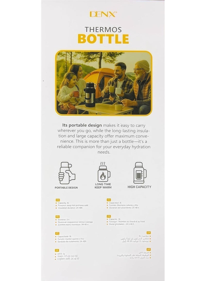 Denx 4L Stainless Steel Thermos Bottle, Vacuum Insulated Flask, for Hot and Cold Drinks 24-48 Hours, Portable Water Bottle for Travel, Office, Camping and Outdoor Use - Image 4