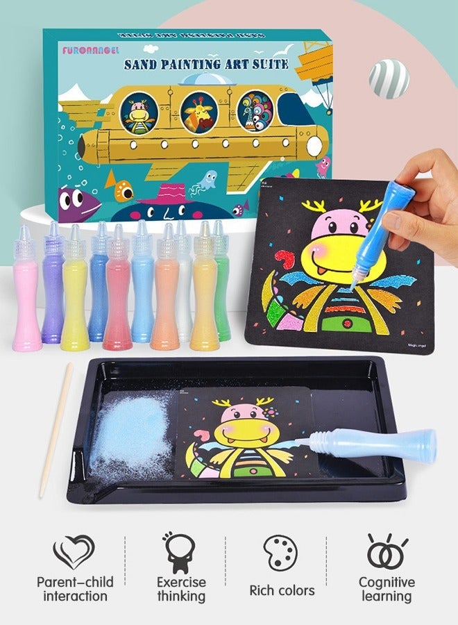 GROIC Sand Art Kit Sand Painting Kit for Kids, Complete DIY Sand Painting Tool, 10 Colored Sand Paintings with 10 Bottles of Sand，Sand Tables, Wooden Pen Sand Art Toys - Image 2