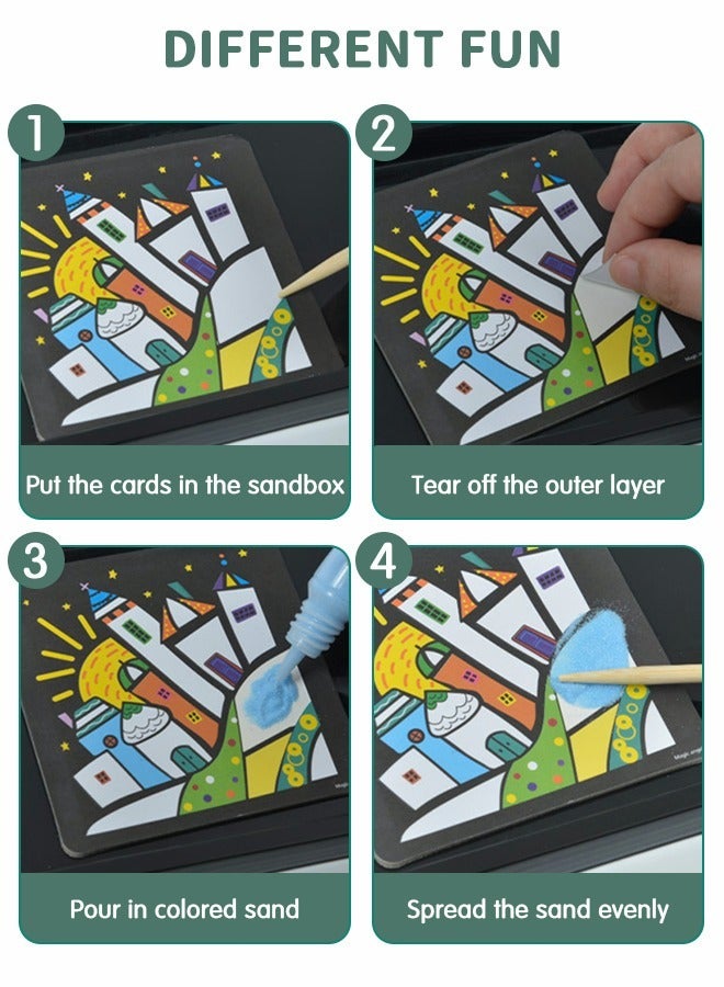 GROIC Sand Art Kit Sand Painting Kit for Kids, Complete DIY Sand Painting Tool, 10 Colored Sand Paintings with 10 Bottles of Sand，Sand Tables, Wooden Pen Sand Art Toys - Image 4