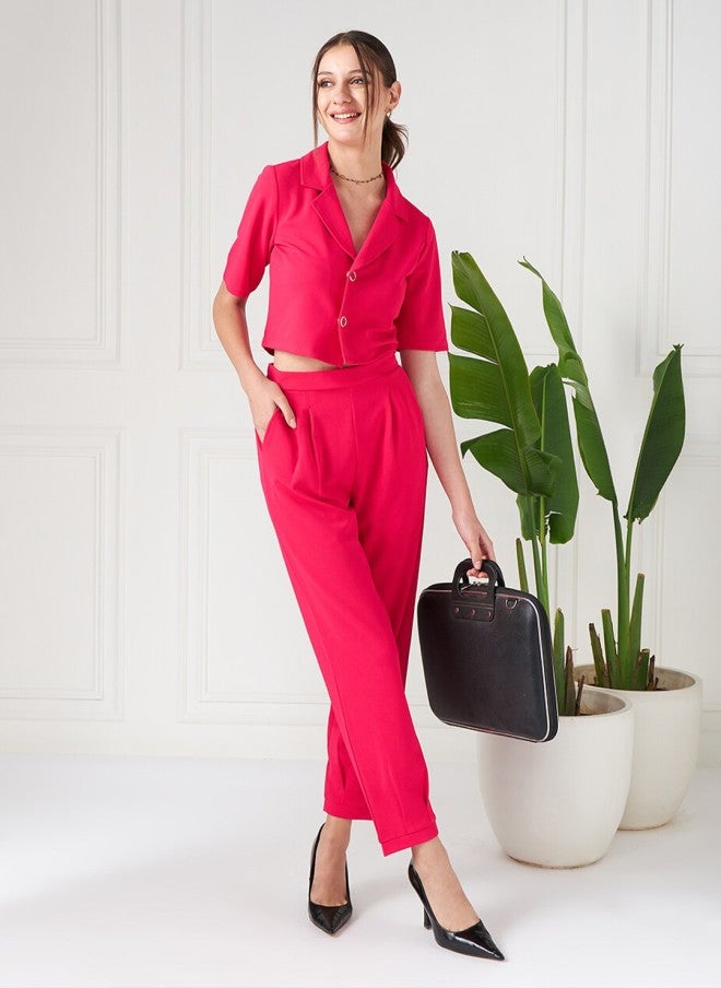 Athena Fuchsia Lapel Collar Crop Shirt for Women - Image 5