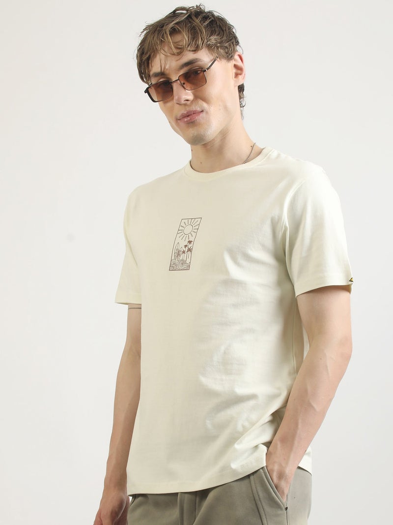 Maniac Mens Printed Round Neck Half Sleeve Black and Cream Cotton T-Shirt - Image 4