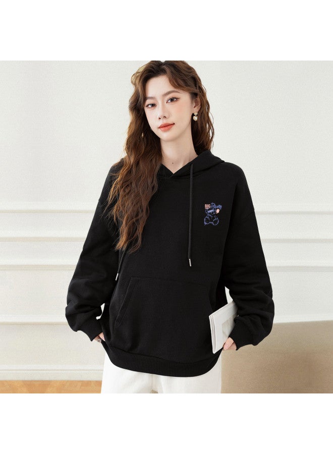 Baleno Double-sided Print】bear Pattern Hooded Sweatshirt For Women, Loose Autumn Top With Large Pockets For A Slimming Look - Image 3