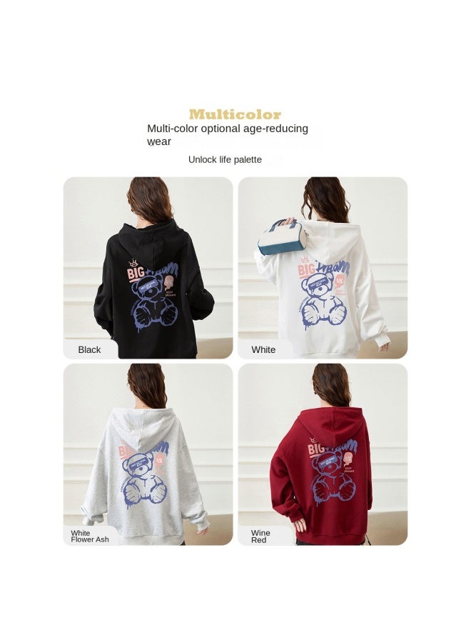Baleno Double-sided Print】bear Pattern Hooded Sweatshirt For Women, Loose Autumn Top With Large Pockets For A Slimming Look - Image 5