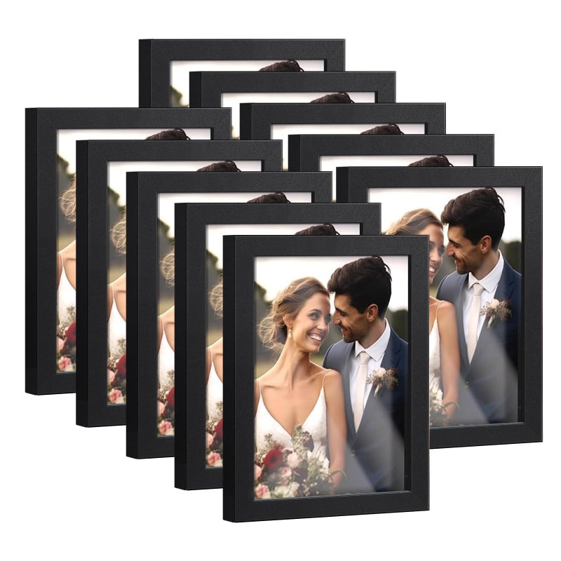 HappyHapi 4x6 Picture Frames Set of 10 Tabletop or Wall Display Pictures 35x5 with Mat or 4x6 Without Multi Photo Frames Collage Black